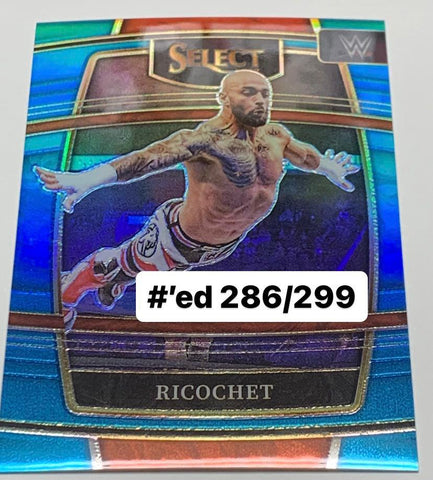 Ricochet 2022 WWE Panini SelectBlue Prizm Refractor Card #’ed 286/299
