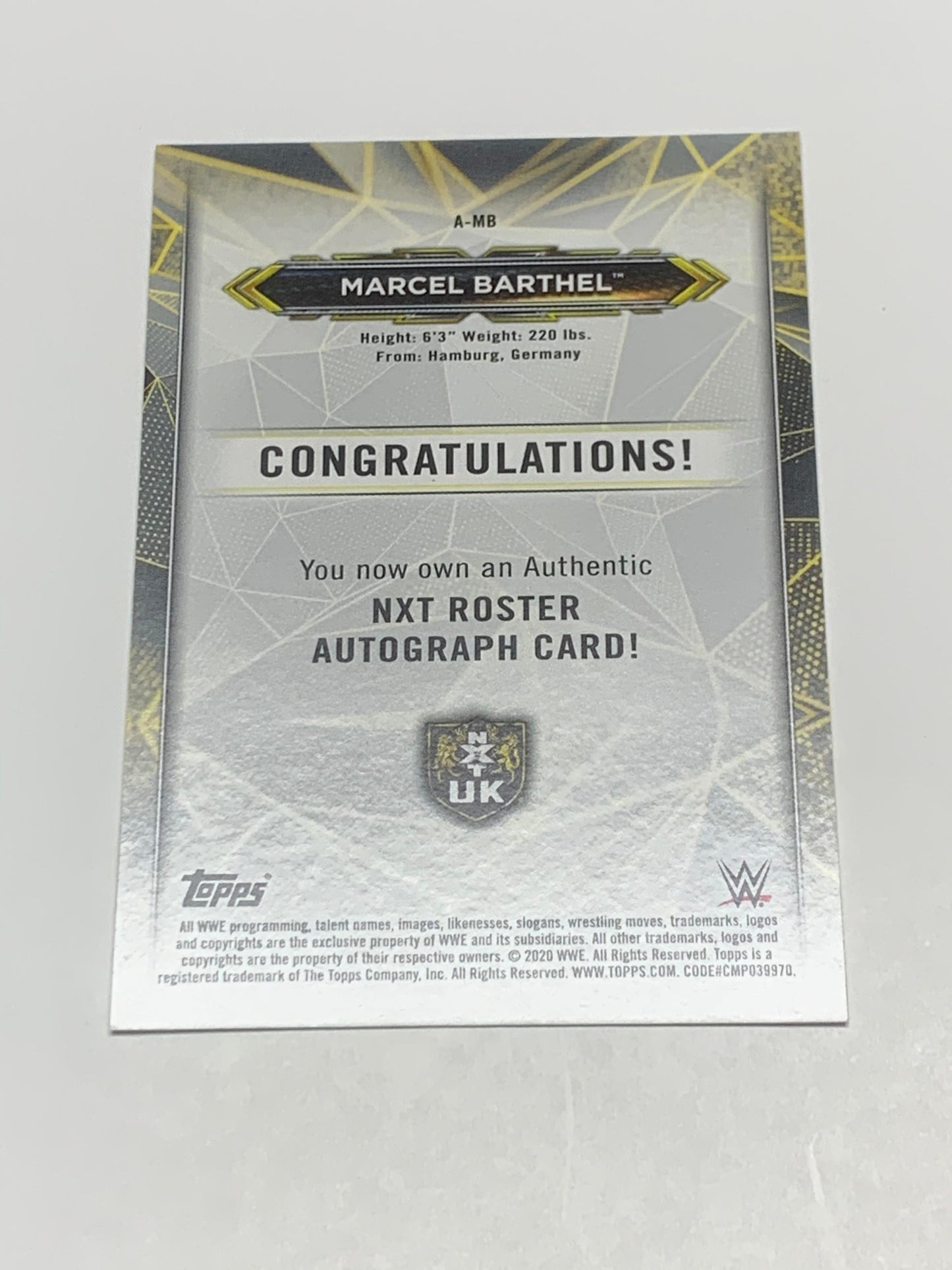Marcel Barthel 2020 Topps WWE NXT Autographed Card #A-MB