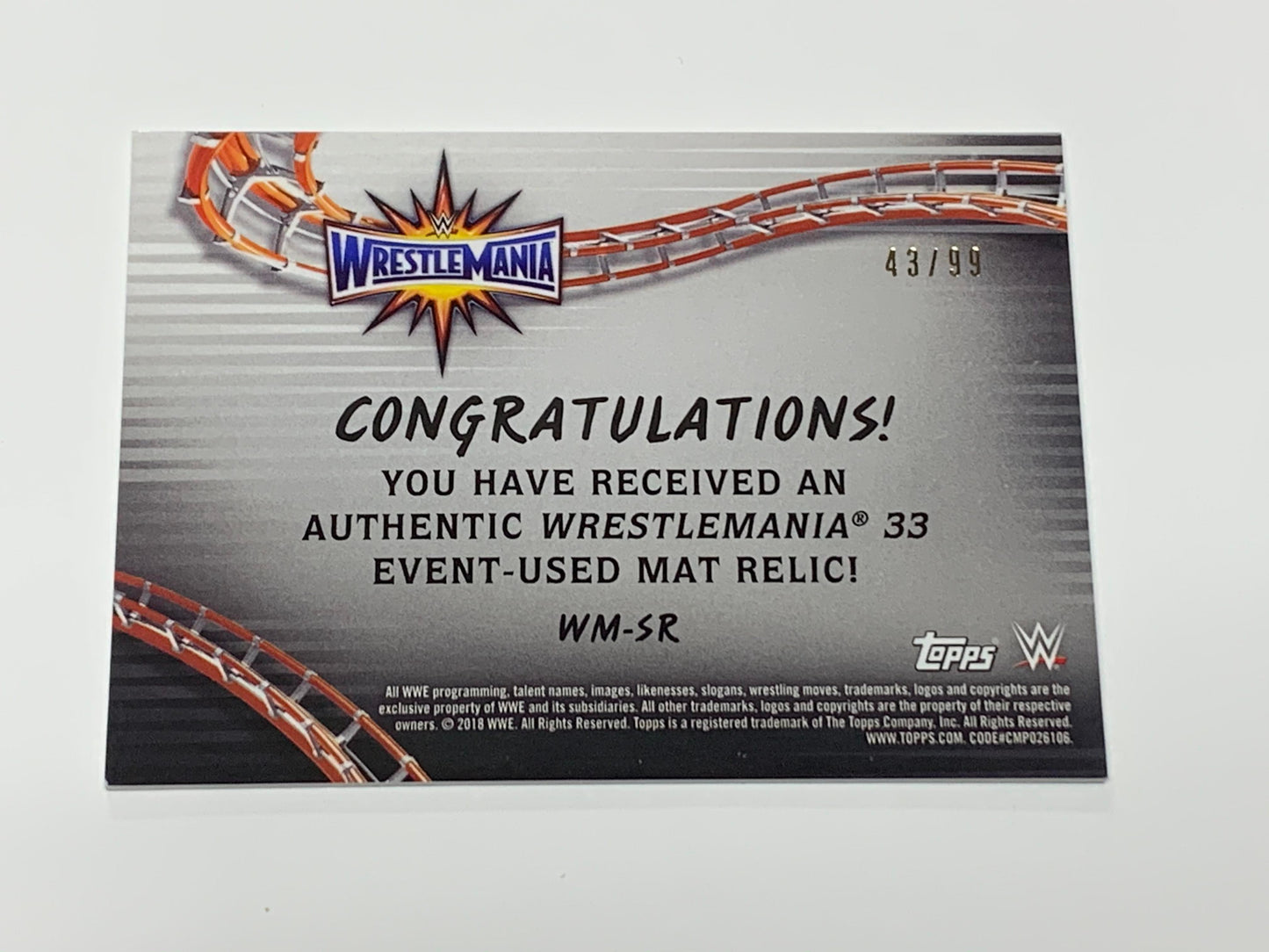 Seth Rollins 2018 WWE Topps Wrestlemania 33 Event-Used Mat Relic #/99