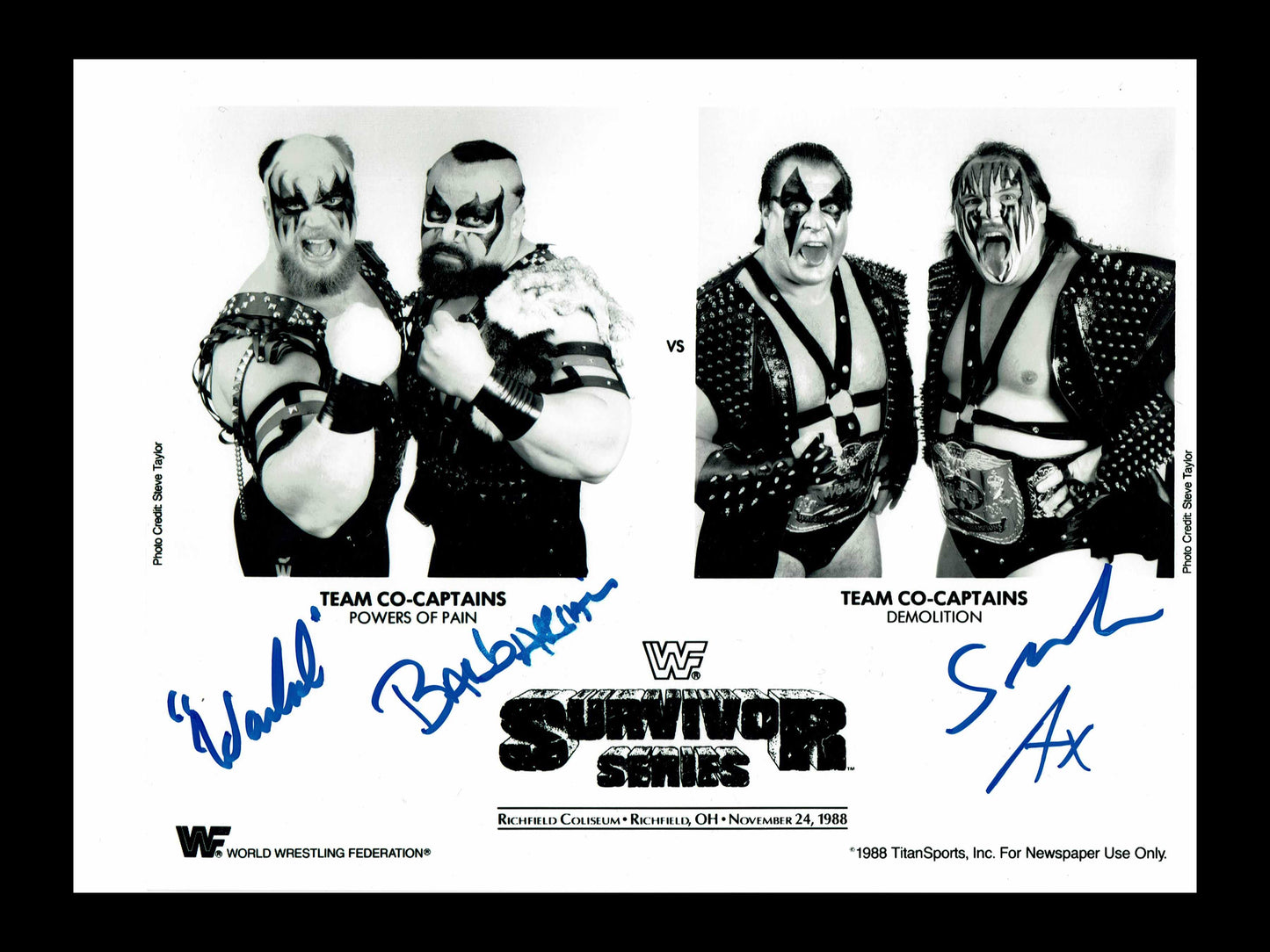 Demolition Ax & Smash and Powers of Pain Quad Signed Photo COA