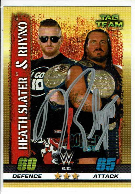 Rhyno (Rhino) Signed 2017 Topps WWE Slam Attax Tag Team Card COA