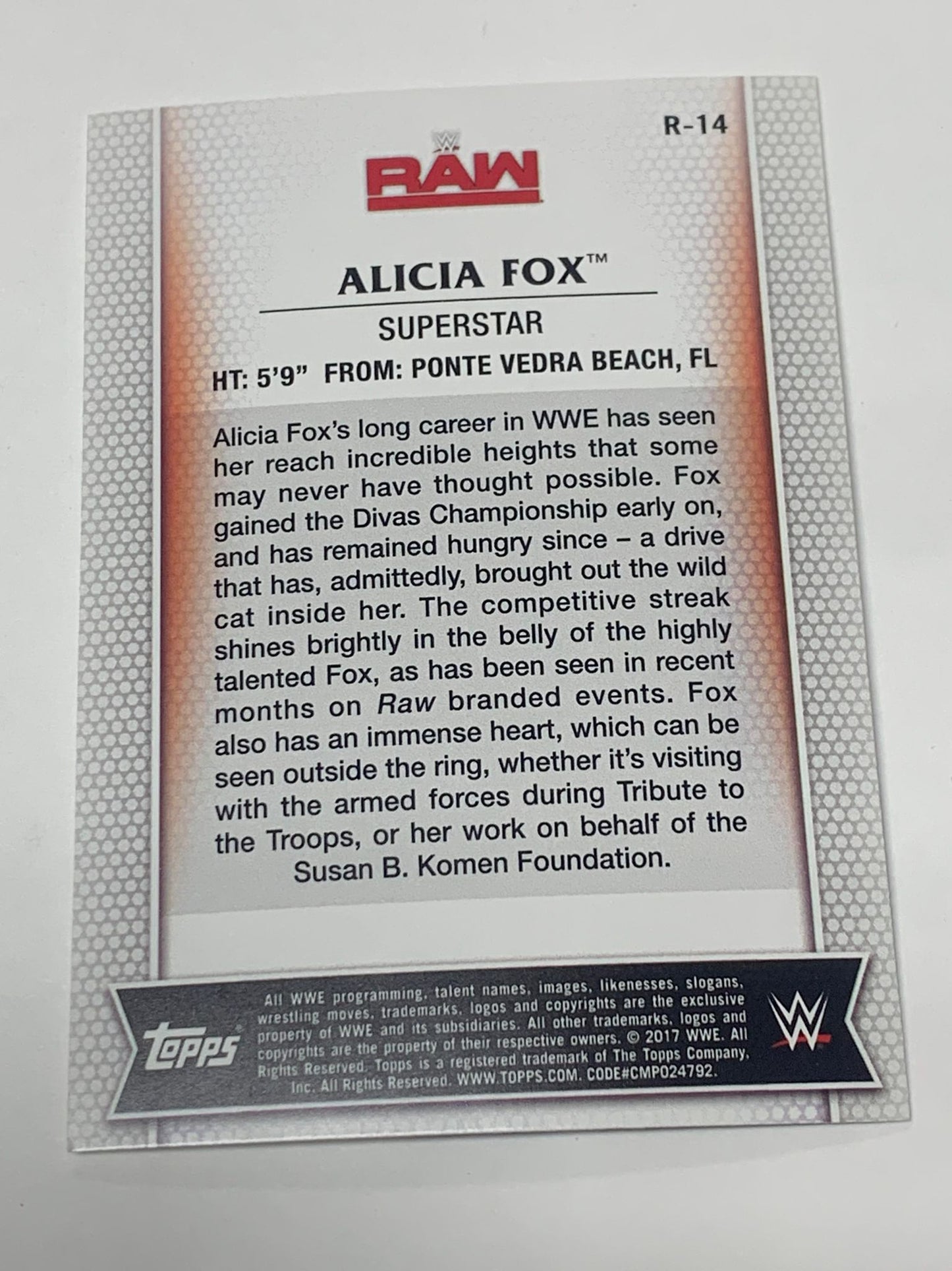 Alicia Fox 2017 WWE Topps Card #R-14