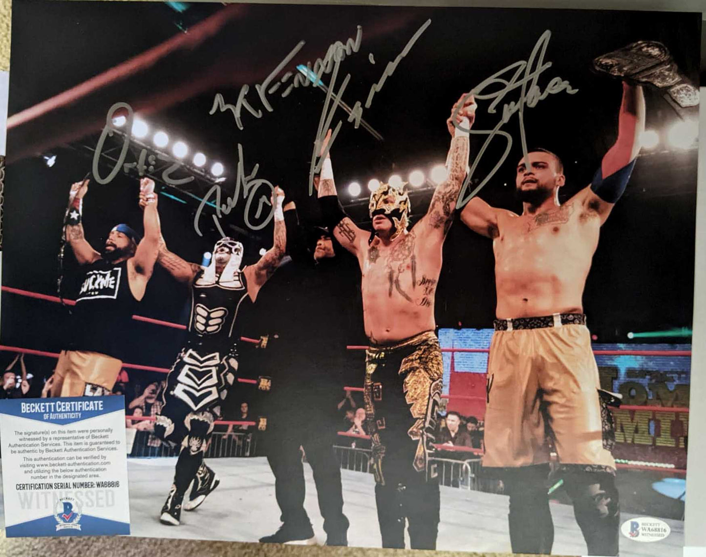SIGNED  BY 5!!! Pentagon Jr Rey Fenix Konnan Ortiz Santana 11x14 BAS COA