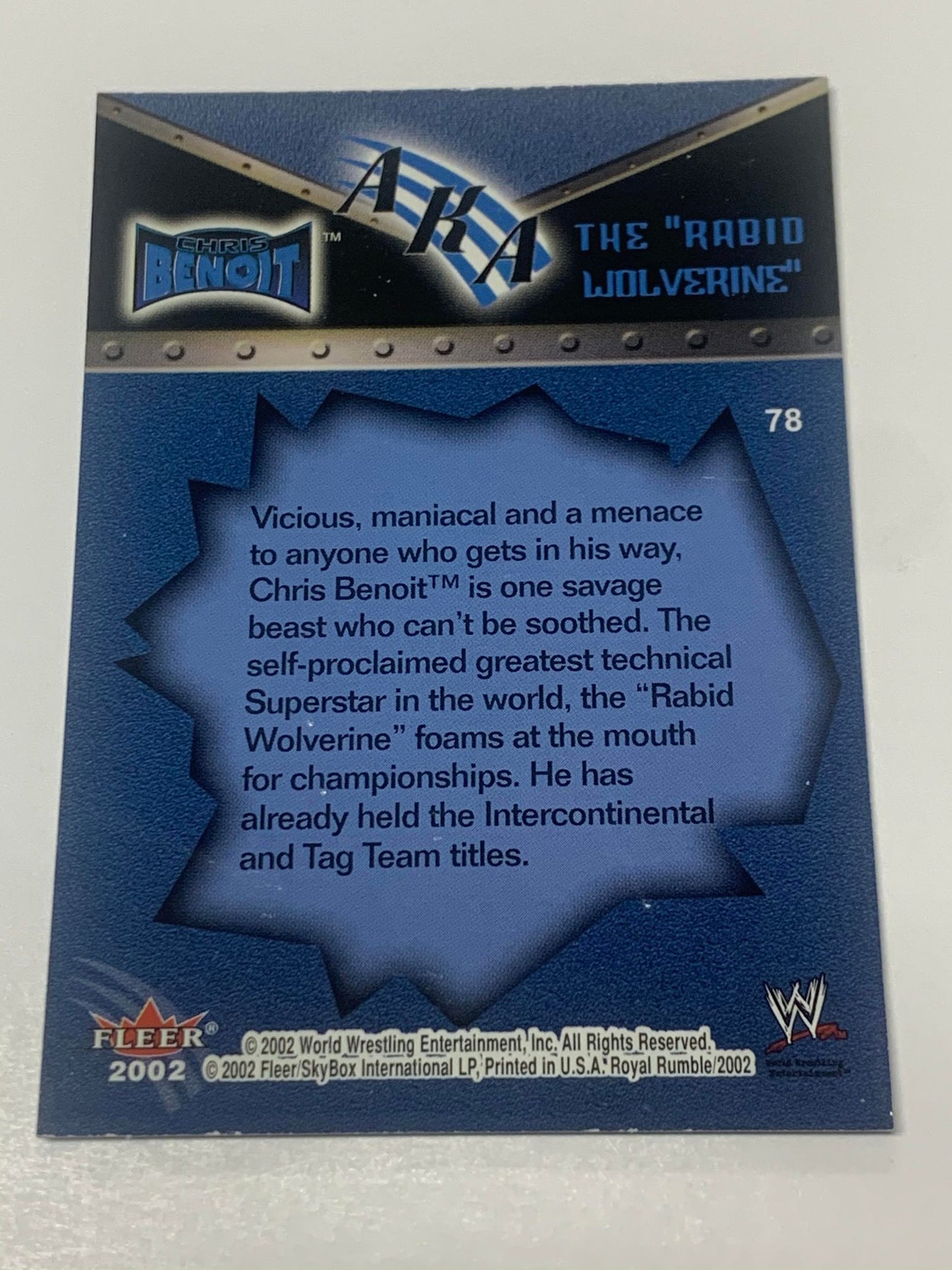 Chris Benoit 2002 WWE “The Rabid Wolverine” #78