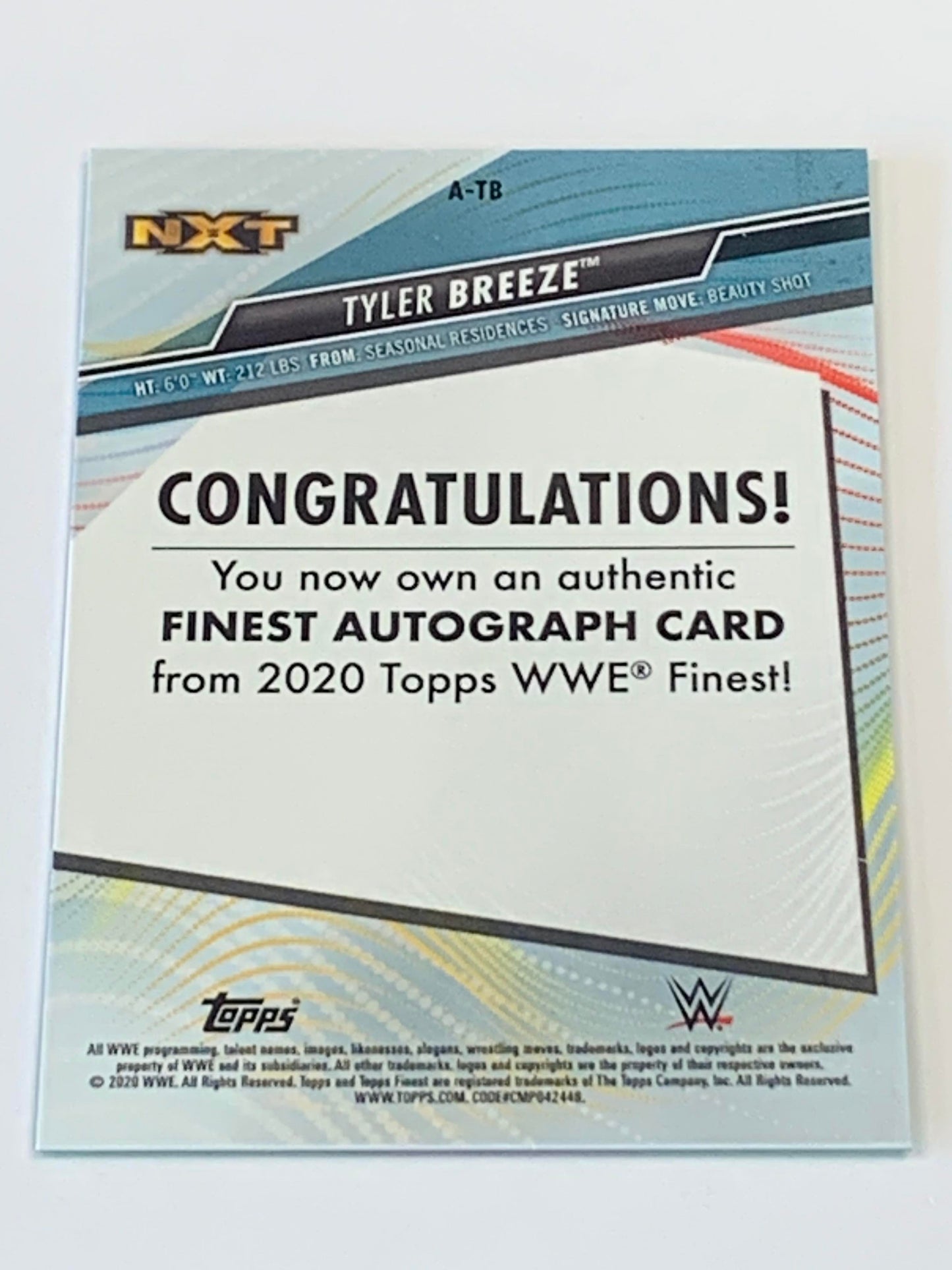 Tyler Breeze 2020 WWE Topps Finest Green Parallel Signed #/99