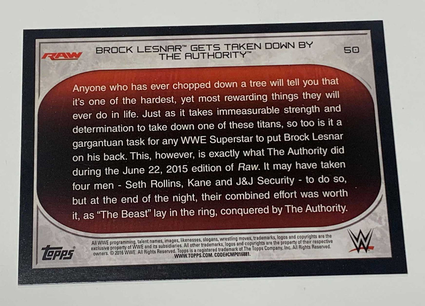 Brock Lesnar /Paul Heyman 2016 WWE Topps RAW GOLD #60