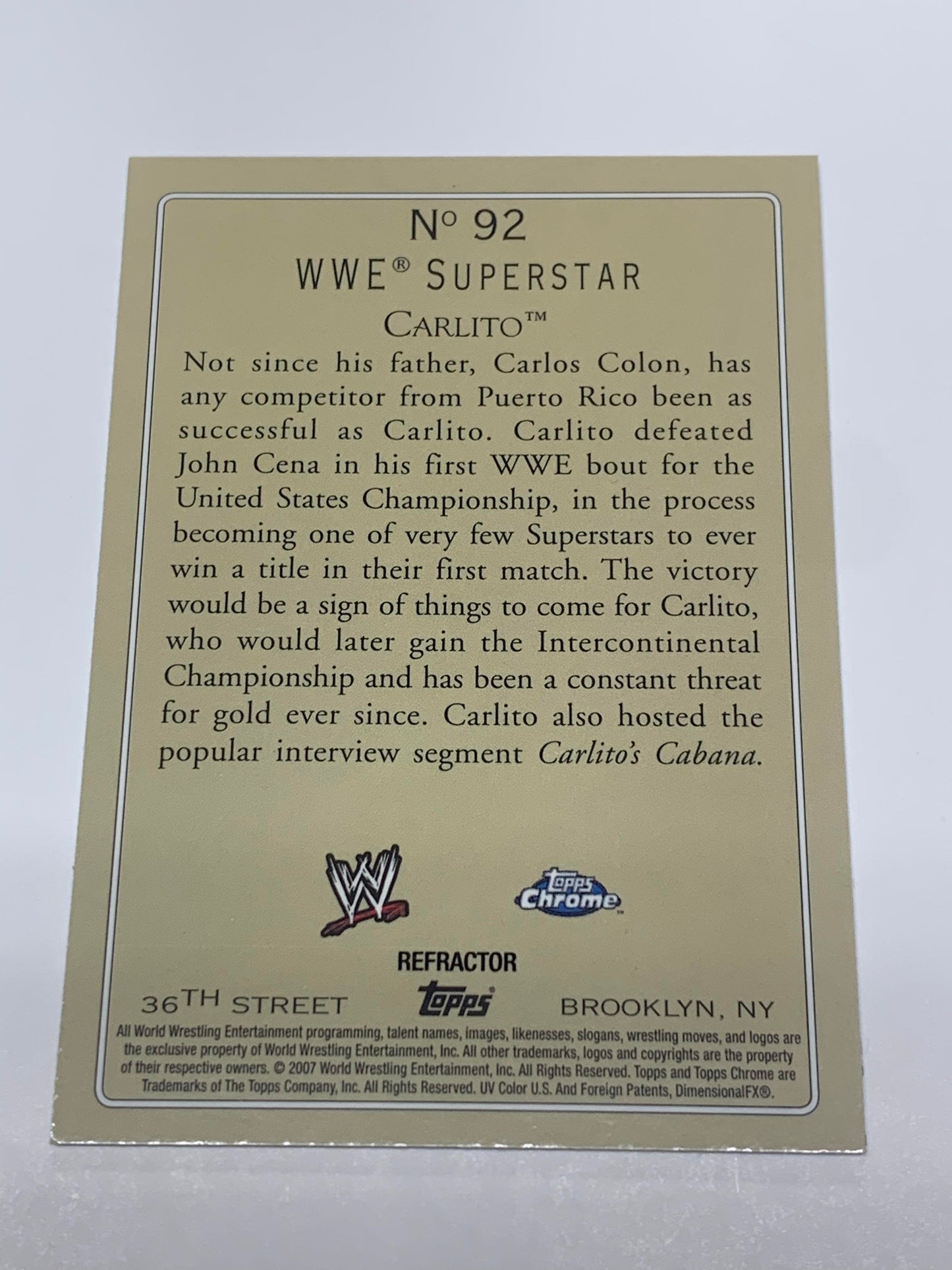 Carlito 2007 WWE Topps Turkey Red REFRACTOR #92