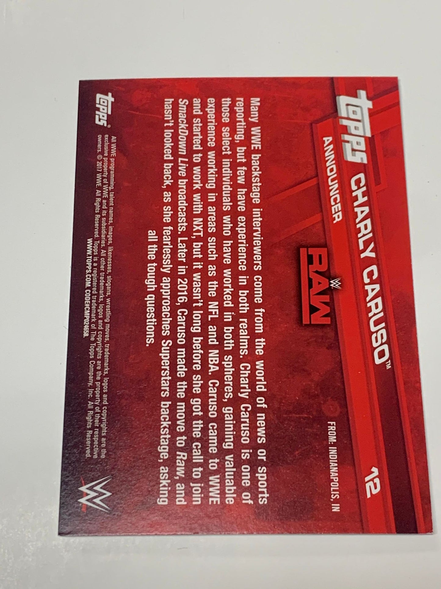 Charly Caruso 2017 WWE Topps Card #12