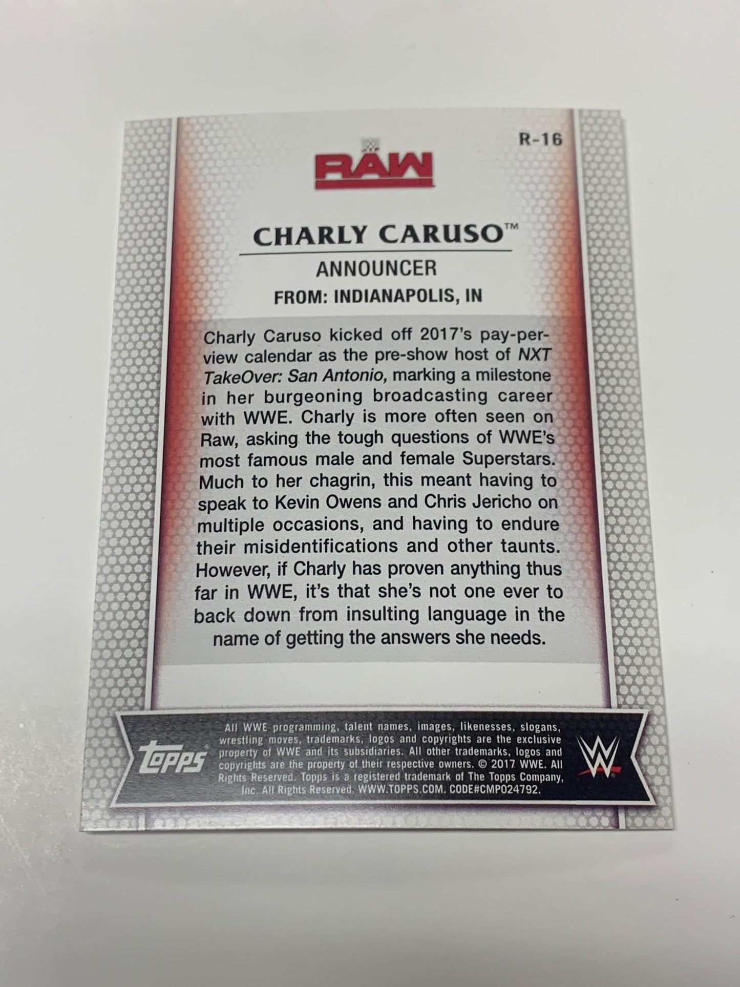 Charly Caruso 2017 WWE Topps Card #R-16