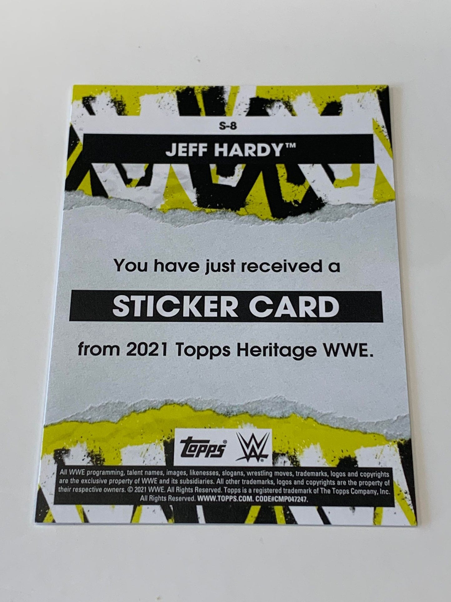 Jeff Hardy 2021 Topps Heritage Sticker Card #S-8