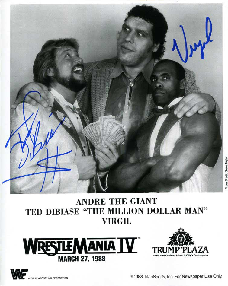 Ted Dibiase & Virgil Pose 4 Dual Signed Photo COA