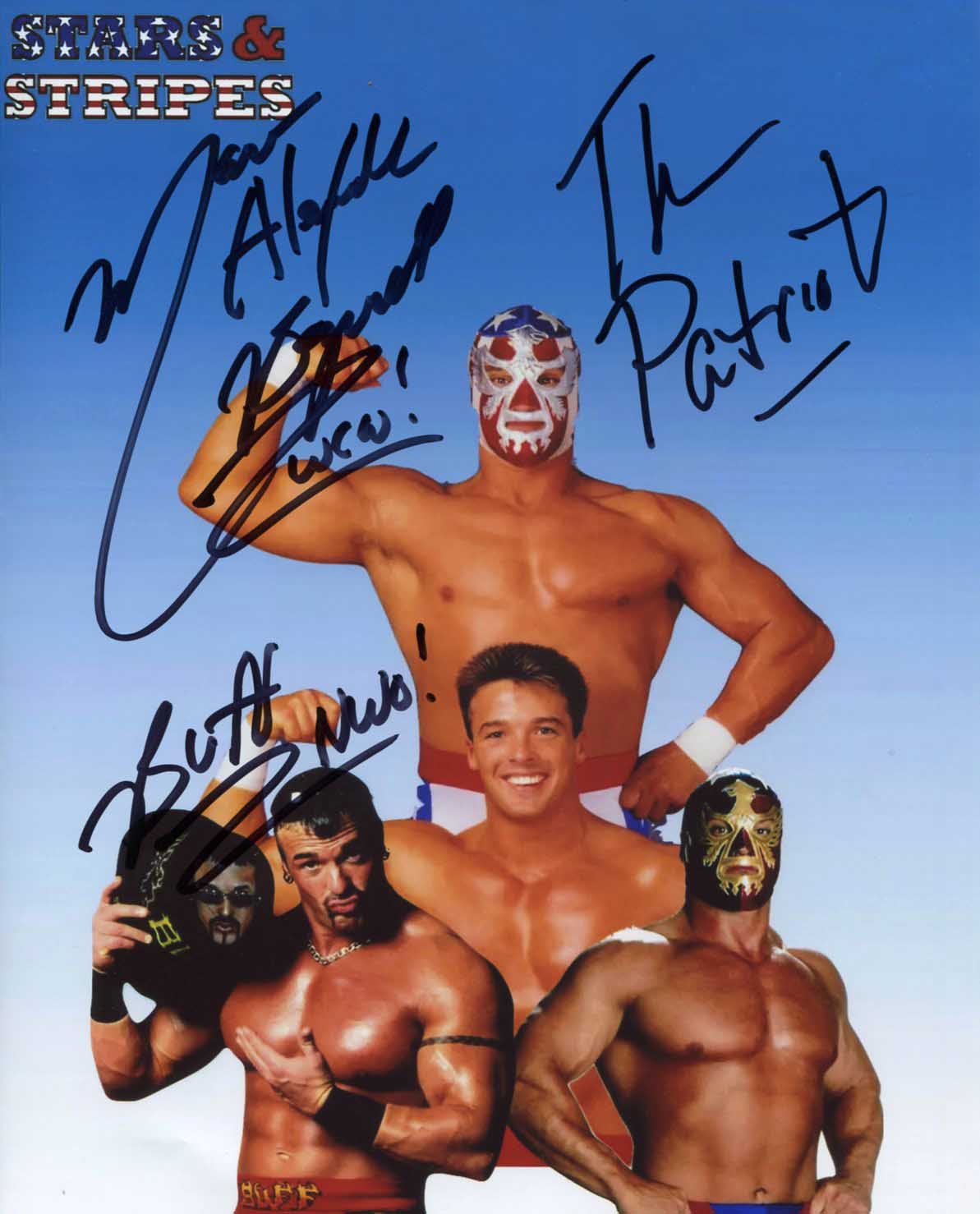 Stars & Stripes The Patriot Marcus Alexander Buff Bagwell RARE Triple Signed Photo