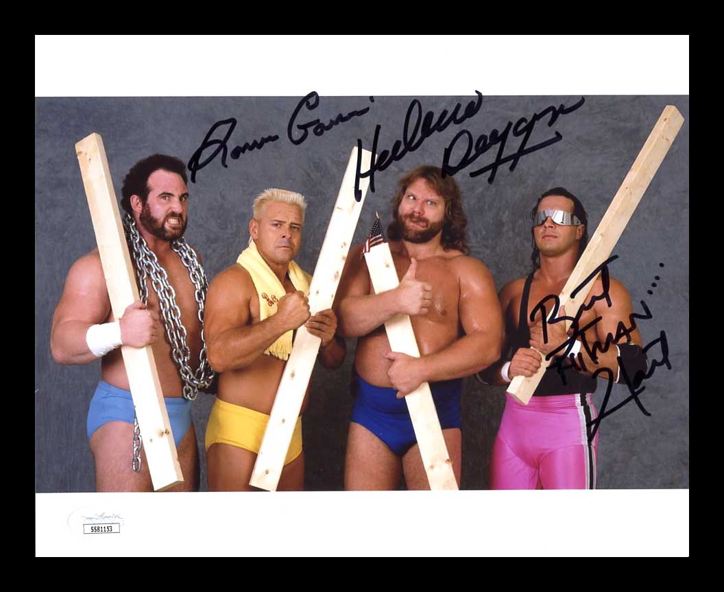 Bret Hart Jim Duggan Ronnie Garvin Triple Signed Photo JSA COA RARE