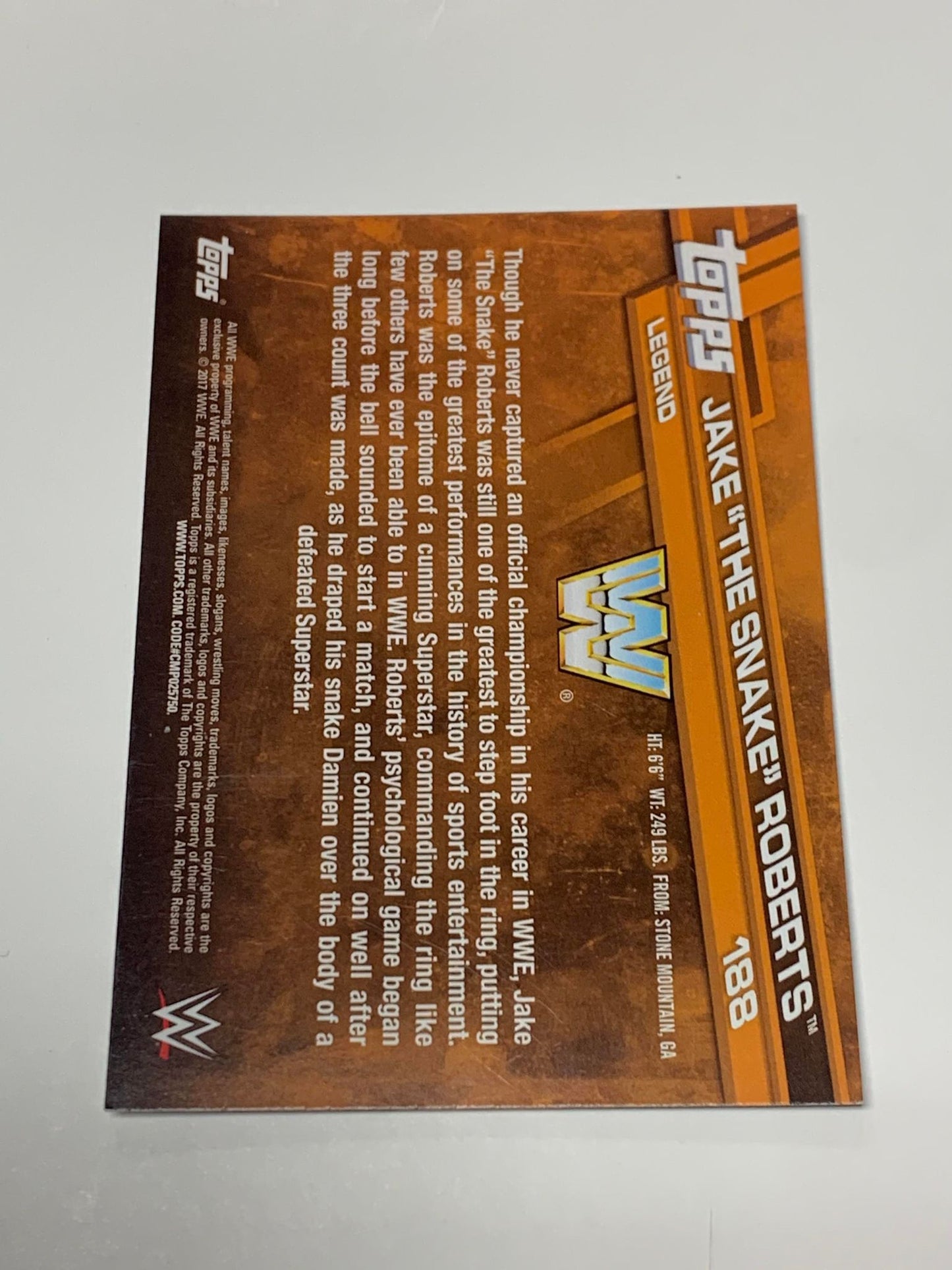 Jake “The Snake” Roberts 2017 WWE Topps Card #188