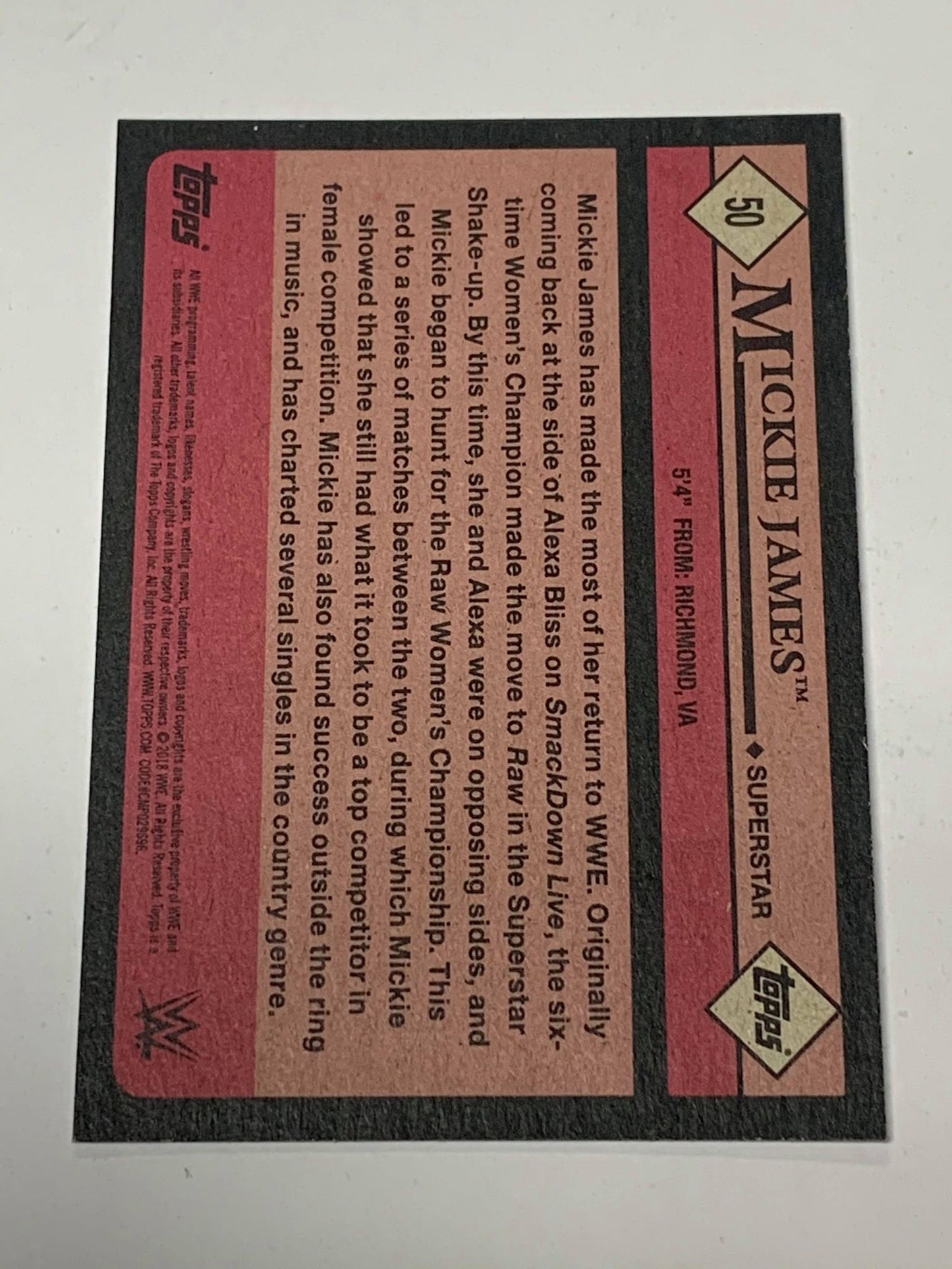 Mickie James WWE 2018 Topps Card #50