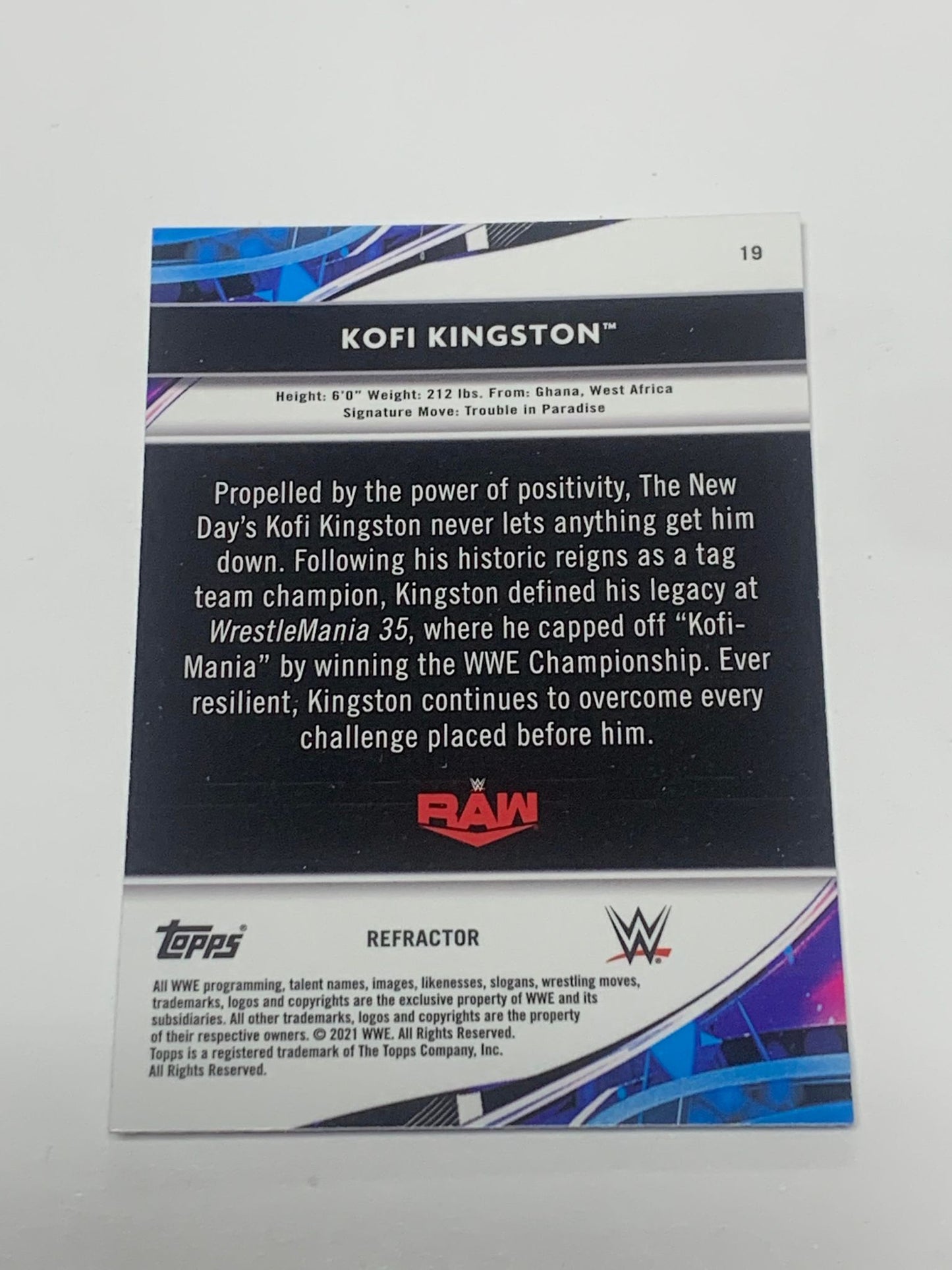 Kofi Kingston 2021 WWE Topps Finest REFRACTOR #19