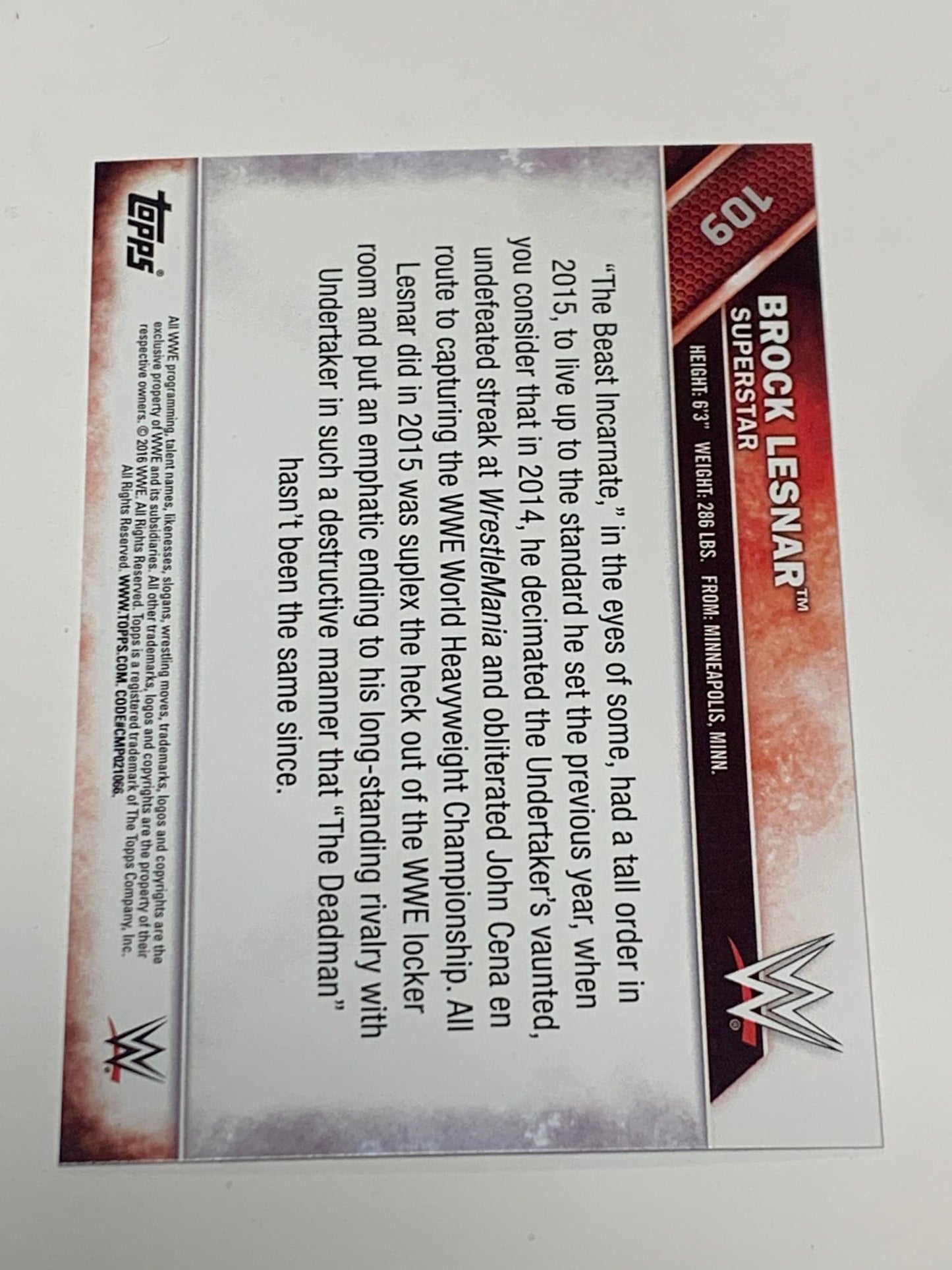 Brock Lesnar 2016 WWE Topps Parallel #109