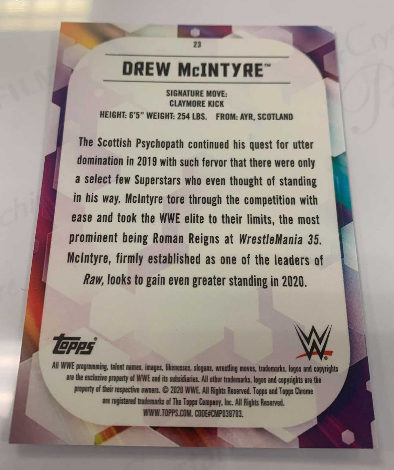 Drew McIntyre 2020 WWE Topps Chrome Green Refractor #23 #/99