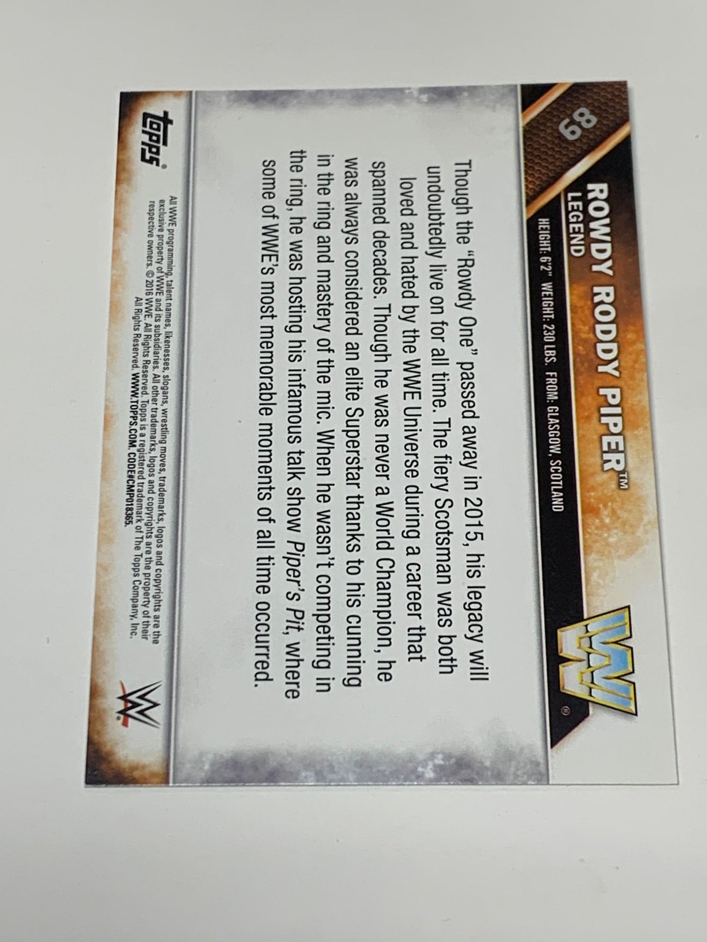 Roddy Piper 2016 WWE Topps Bronze Parallel Card #89