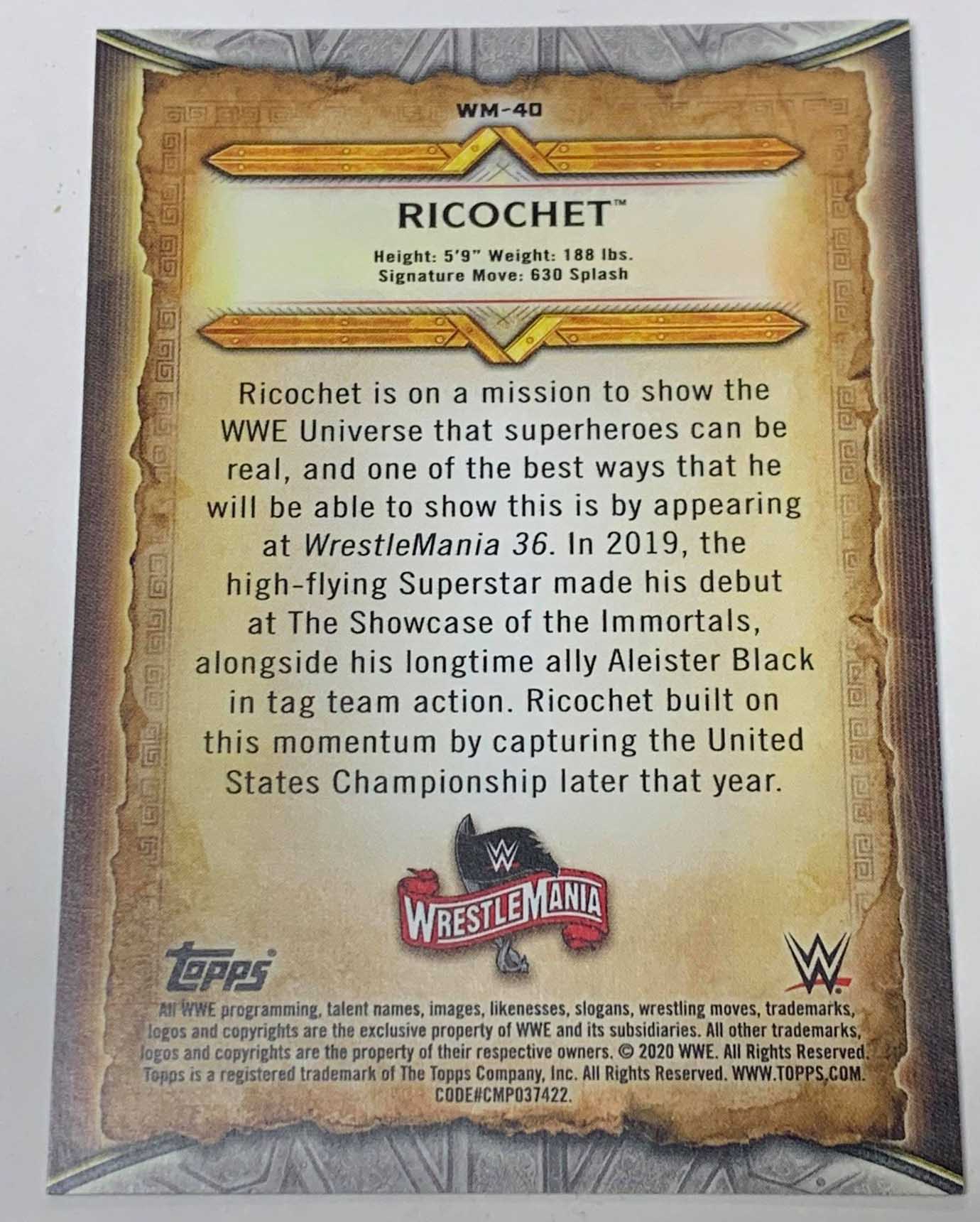 Ricochet 2020 Topps WrestleMania Card #40