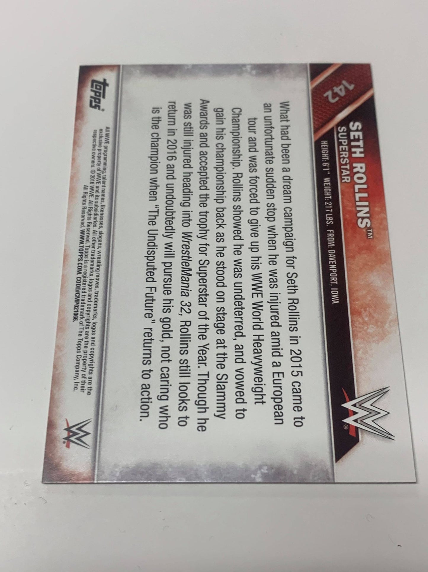 Seth Rollins 2016 WWE Topps Parallel Card # 142