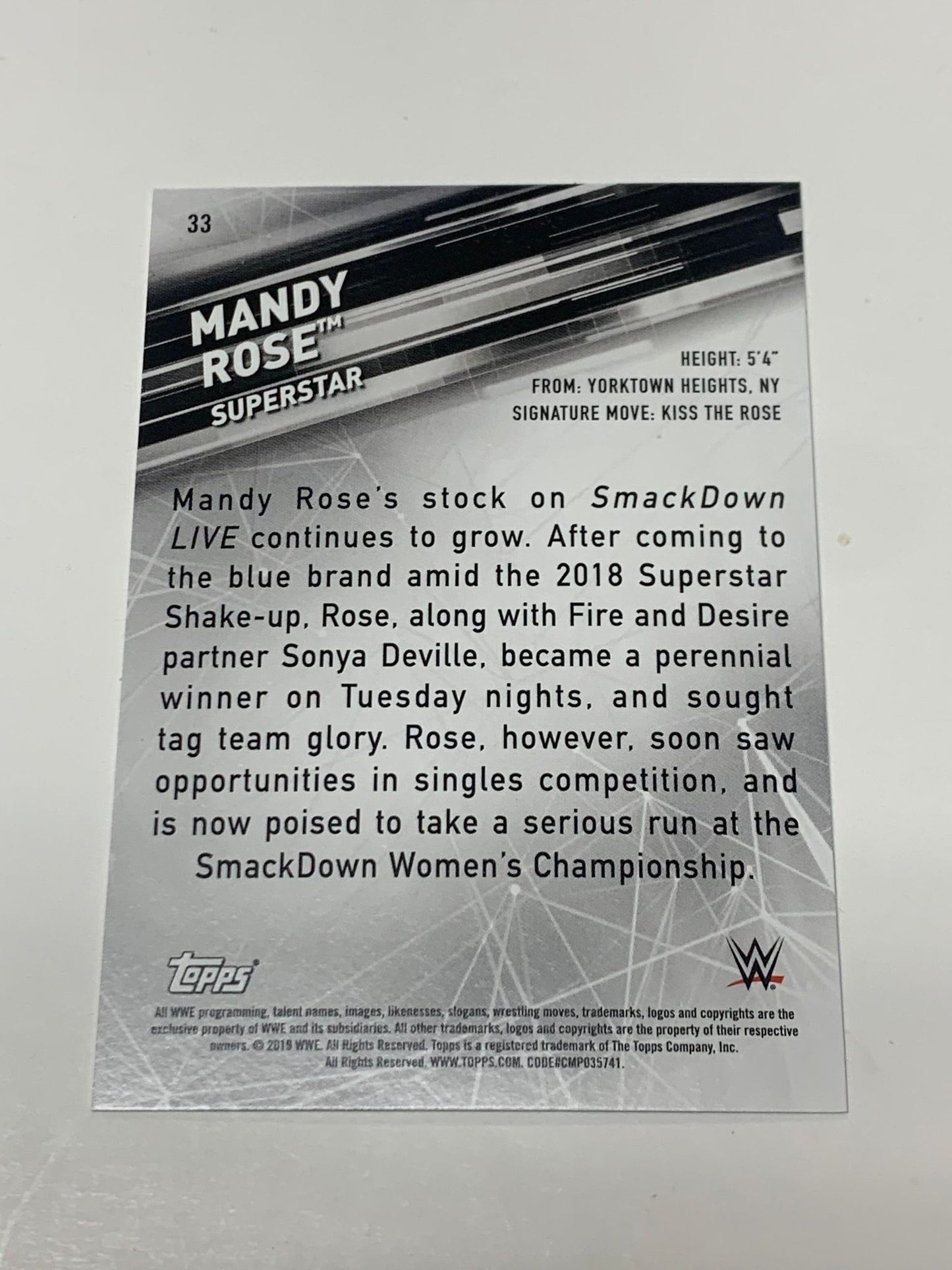 Mandy Rose 2019 WWE Topps Blue Parallel #33