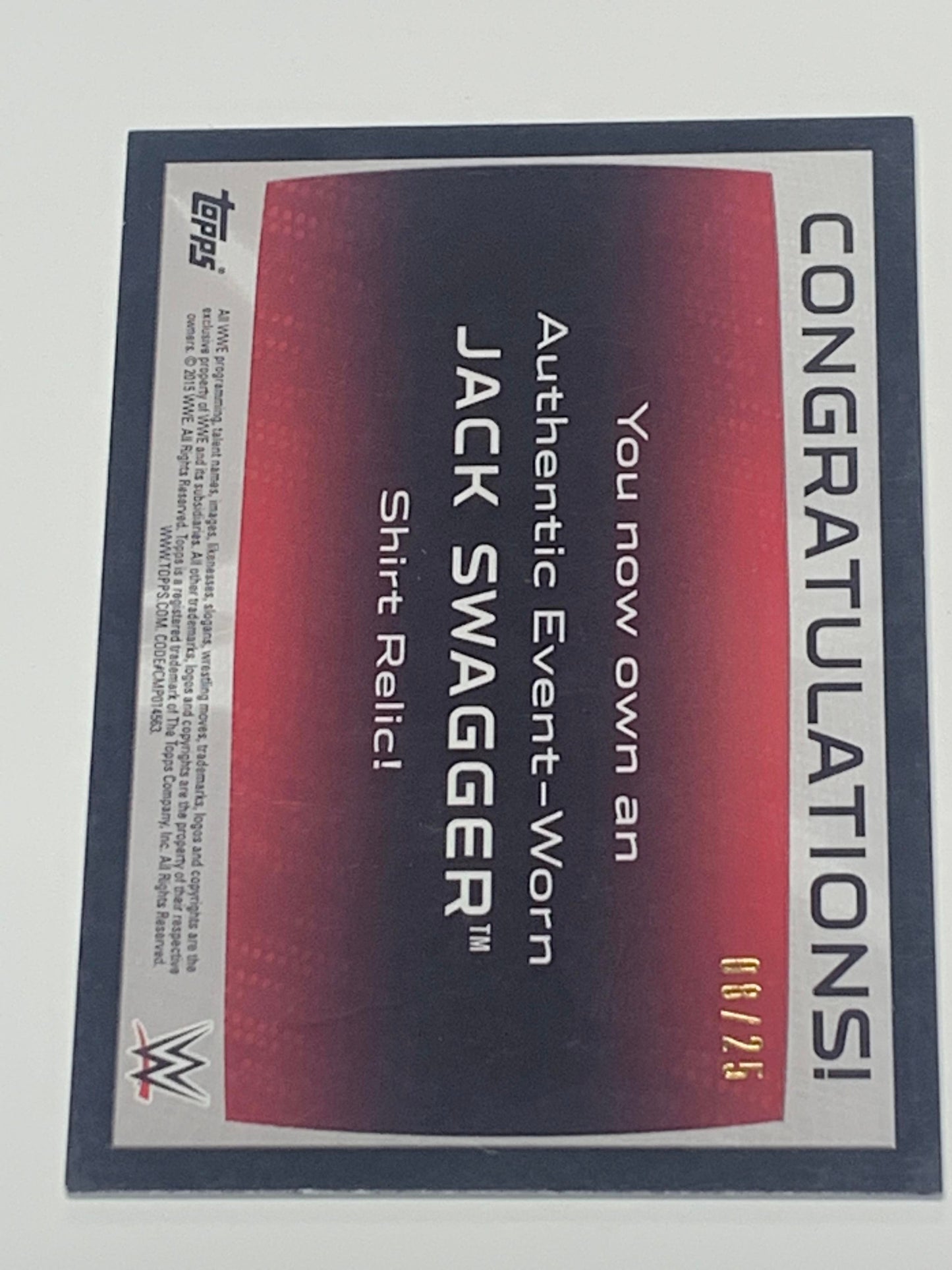 Jack Swagger 2015 WWE Topps Authentic Event-Worn Shirt Relic #/25