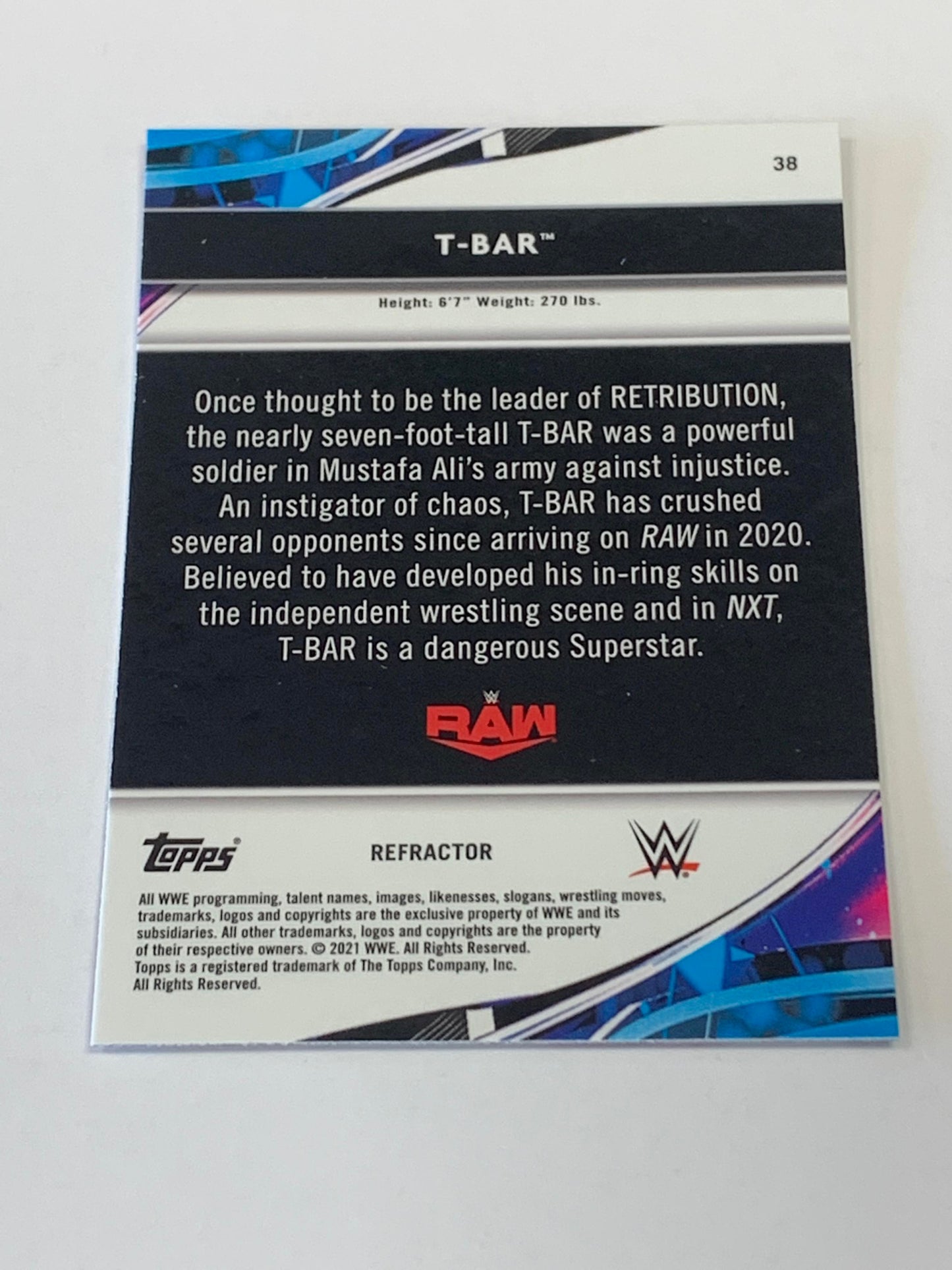 T-Bar 2021 WWE Topps Finest ROOKIE REFRACTOR Card #38