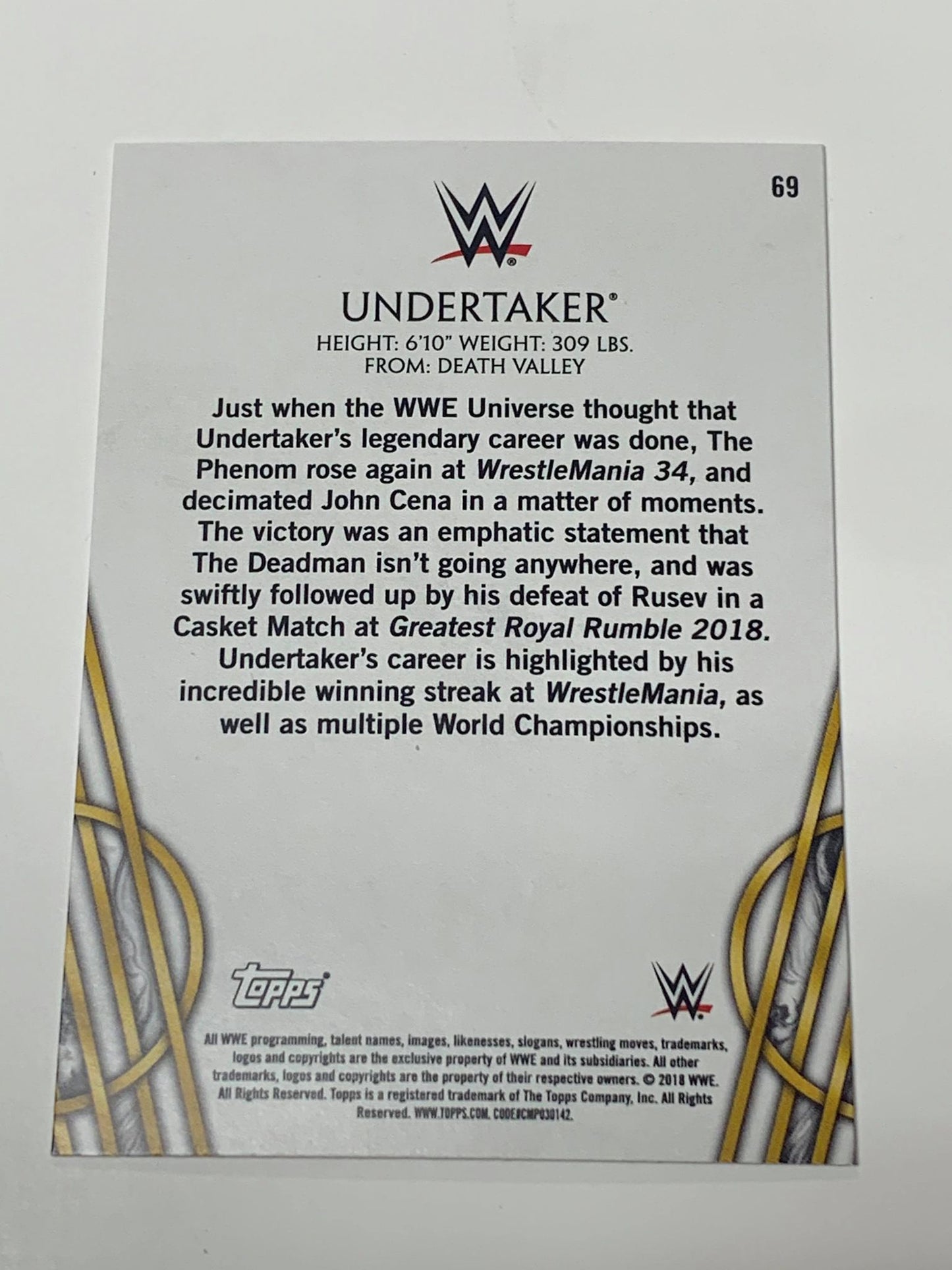 Undertaker 2018 WWE Topps Legends Parallel Card #69