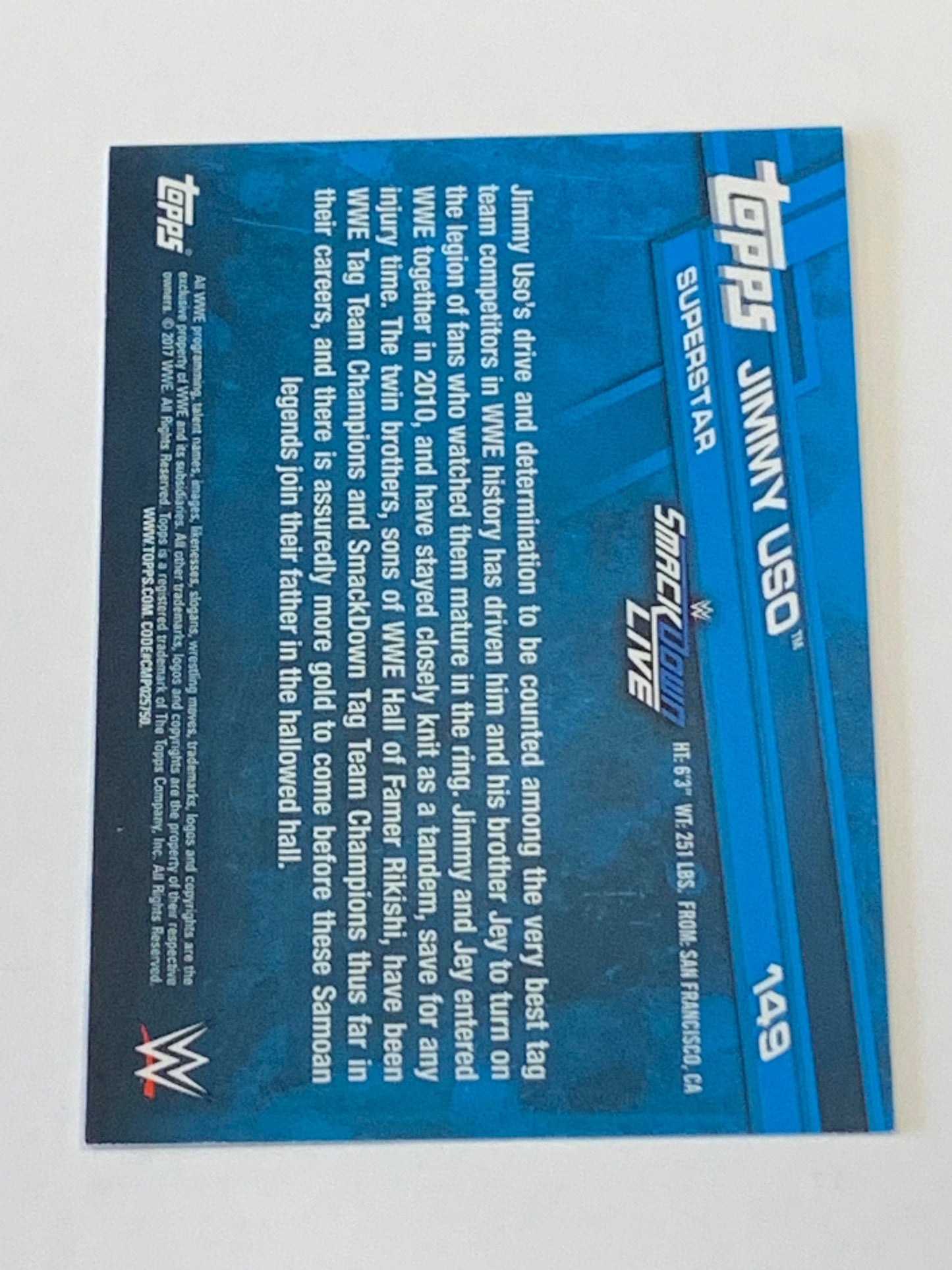 Jimmy Uso 2017 WWE Topps Bronze Parallel Card #149